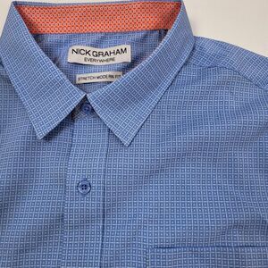 Nick Graham Button Down Shirt Mens size XL Blue Stretch Modern Fit Fip Cuff‎